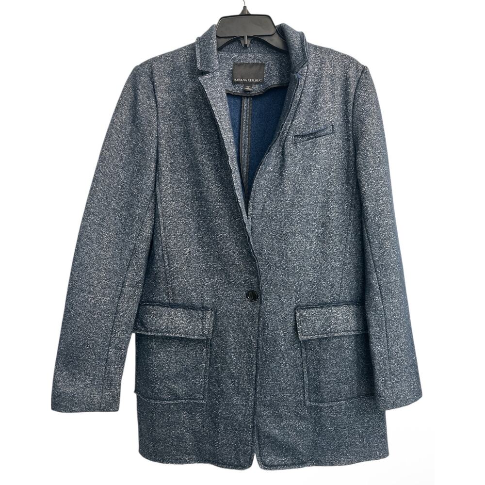 Banana Republic Navy Blue Tweed Blazer Jacket Women’s Sz 10 Pockets Cotton Blend